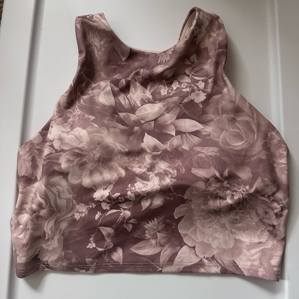 Athleta Floral Crop Top in Mauve and Cream